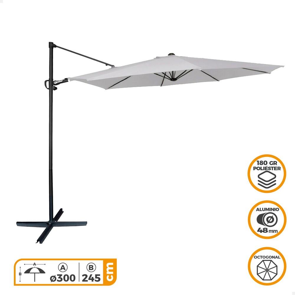 Guarda-sol octogonal Ø300 cm estrutura aluminio e cor cinza Aktive 2/5