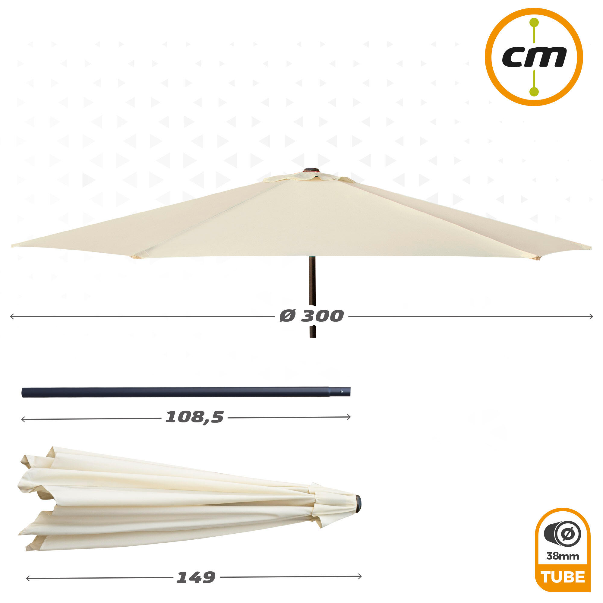 Parasol hexagonal 300 cm color crema mástil aluminio Aktive 4/5
