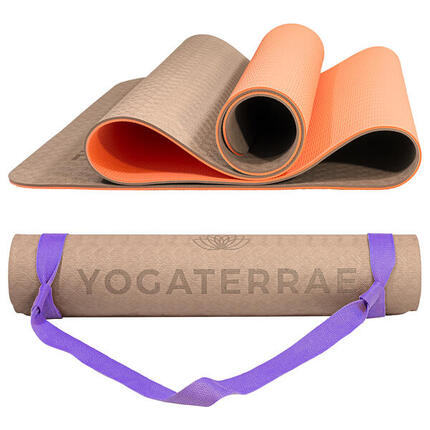 TAPIS DE YOGA ANTIDÉRAPANT DURABLE Confort Marine Corail TPE Léger + SANGLE