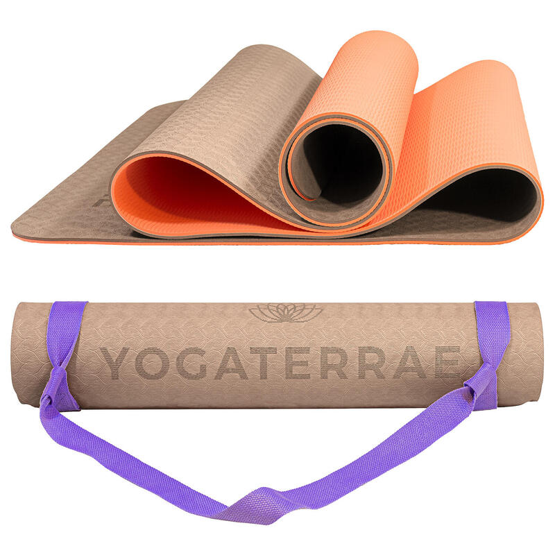 Koraalbeige Antislip Yogamat in TPE 183x61x0.6cm + draag- en rekriem