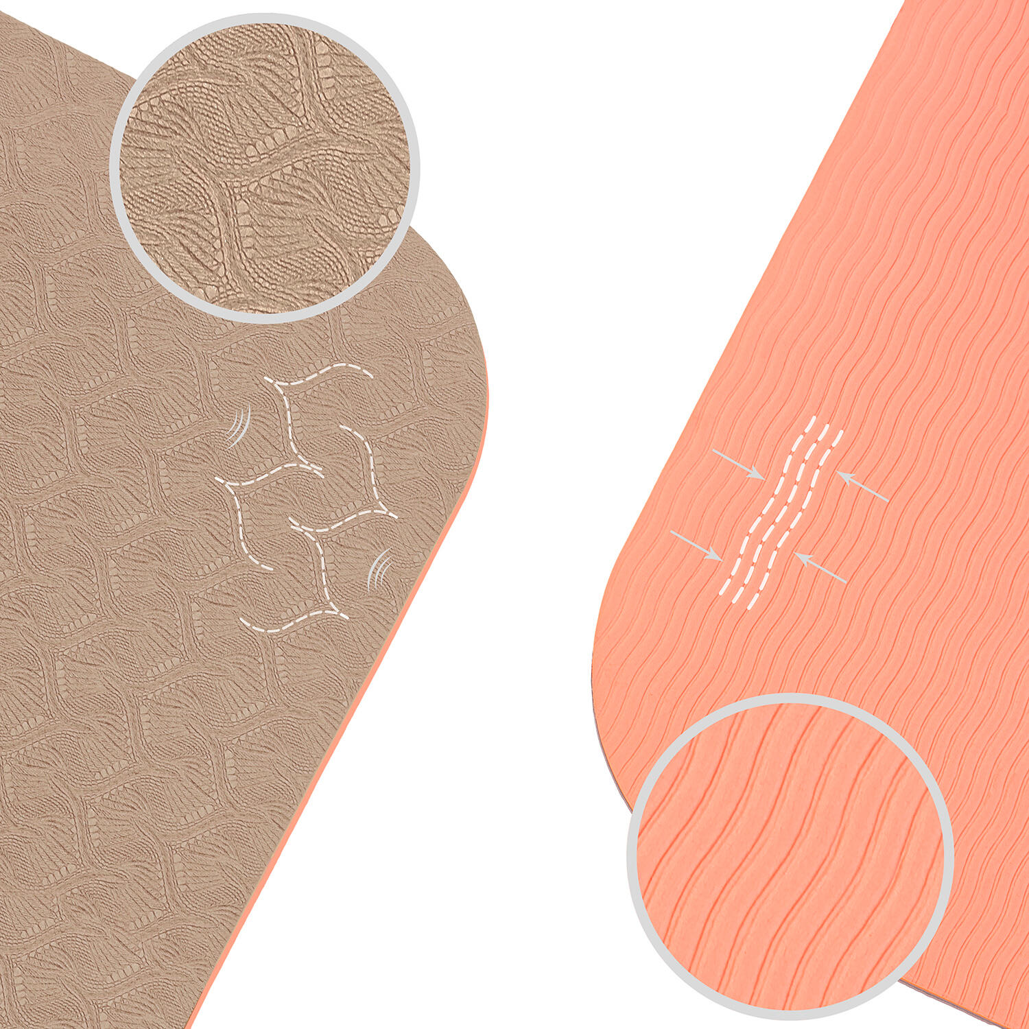 TAPIS DE YOGA ANTIDÉRAPANT DURABLE Confort Beige Corail TPE Léger + SAC & SANGLE 4/6