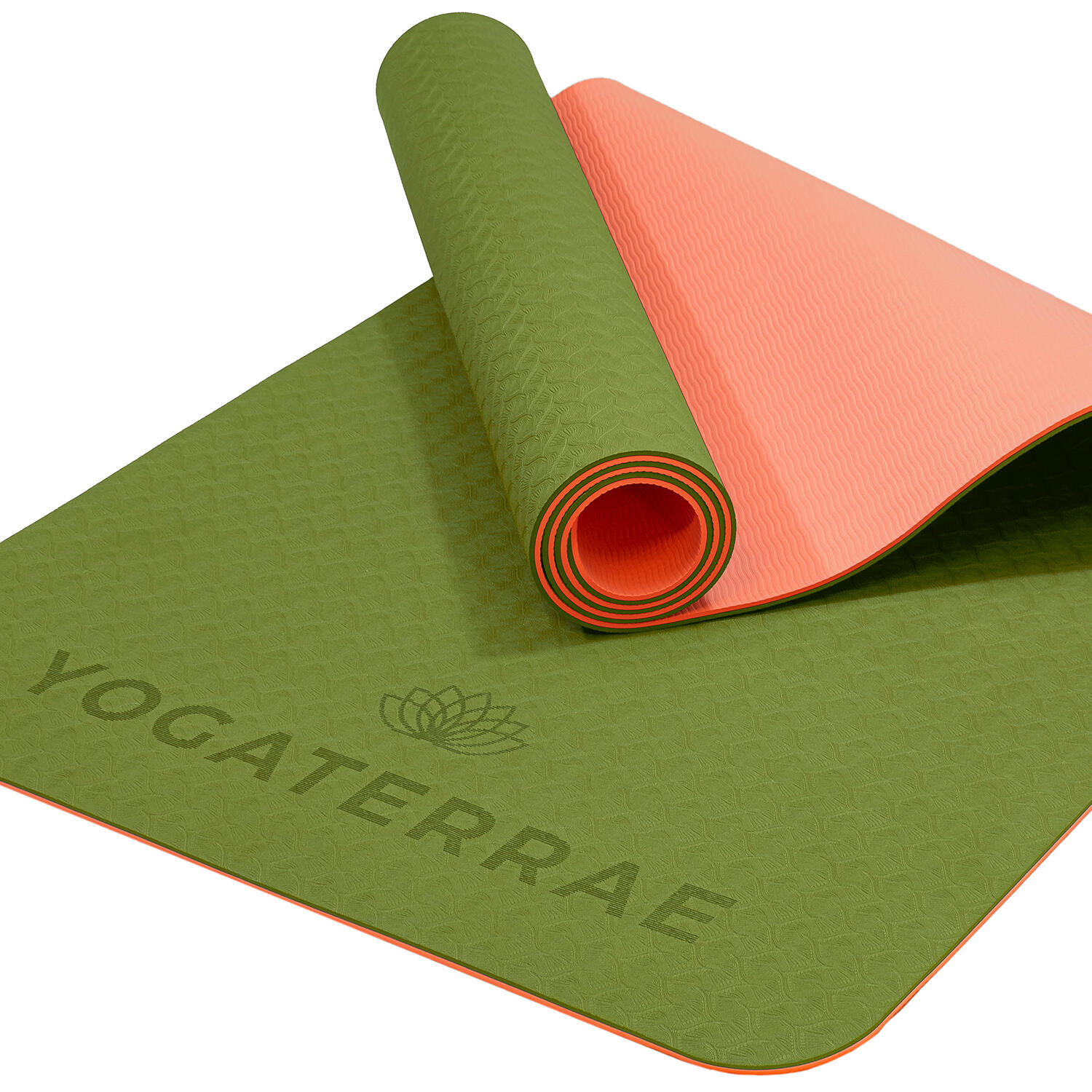 ESTERILLA DE YOGA ANTIDESLIZANTE DURABLE Oliva Coral TPE Ligero + BOLSA & CORREA 3/6