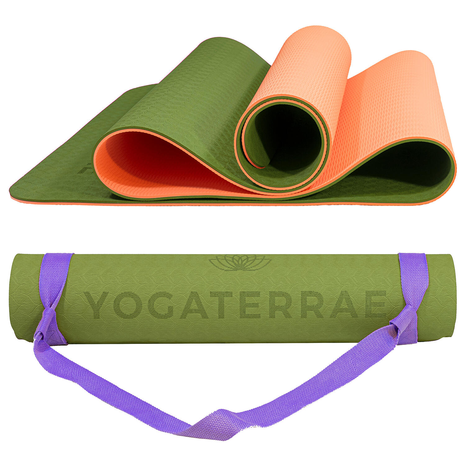 ESTERILLA DE YOGA ANTIDESLIZANTE DURABLE Oliva Coral TPE Ligero + BOLSA & CORREA 2/6