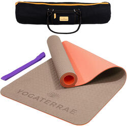TAPIS YOGA ANTIDÉRAPANT DURABLE Confort Bordeaux Corail TPE Léger + SAC & SANGLE