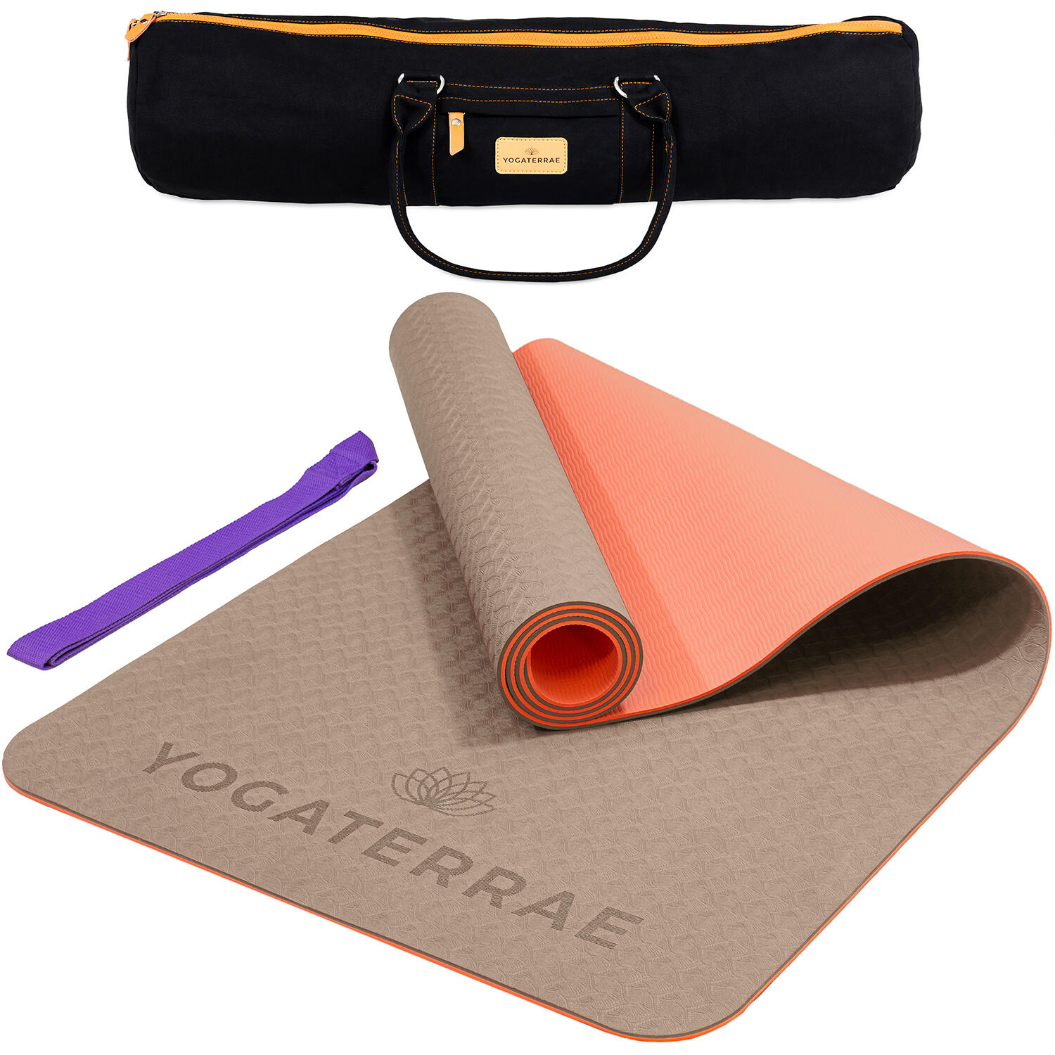 Yogaterrae - Tapis De Yoga Antidérapant Durable Confort Beige Corail Tpe Léger + Sac & Sangle - Tapis De Yoga - Beige|orange|rose - 183 Cm - Decathlon
