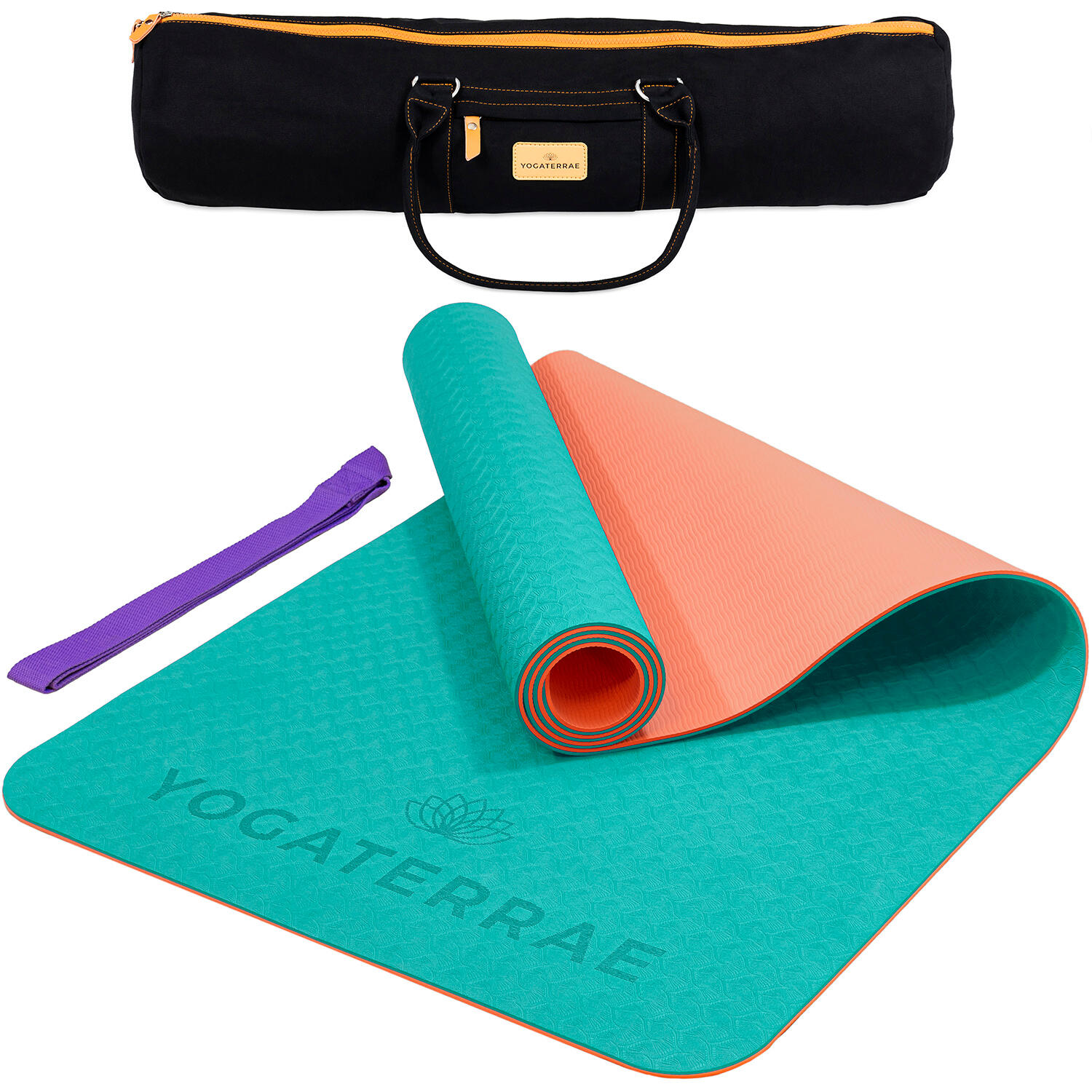Yogaterrae - Tapis De Yoga Antidérapant Durable Confort Lagon Corail Tpe Léger + Sac & Sangle - Tapis De Yoga - Bleu|orange|rose - 183 Cm - Decathlon