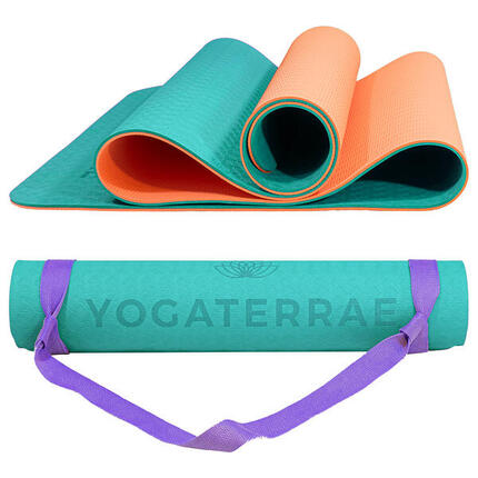 TAPIS DE YOGA ANTIDÉRAPANT DURABLE Confort Marine Corail TPE Léger + SANGLE