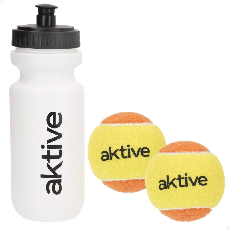 Aktive Kit raqueta de tenis iniciación c/pelotas, botella y raquetero