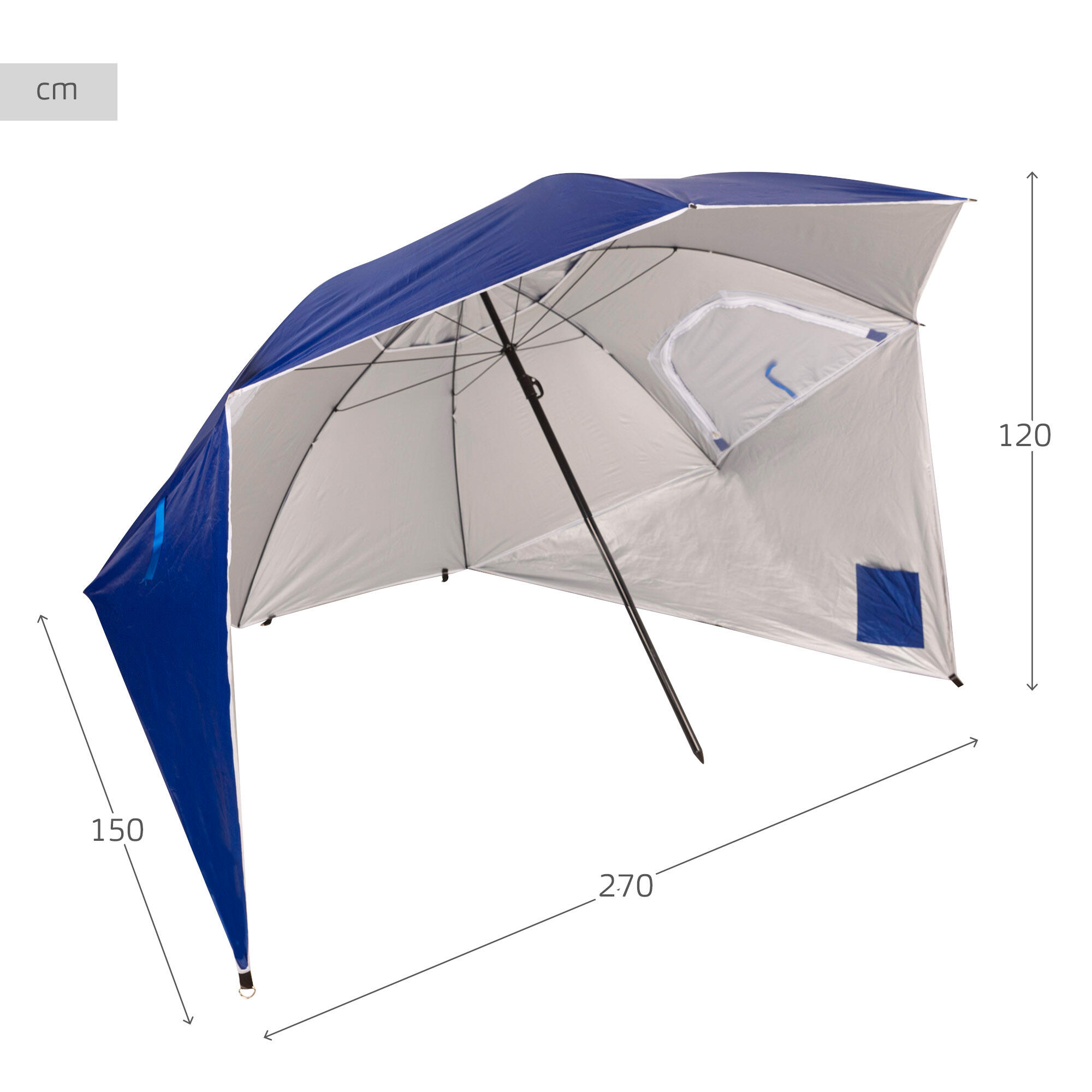Pack 2 sillas playa a rayas c/cojín y bolsillo + sombrilla 240 cm 2 en 1   azul 7/7