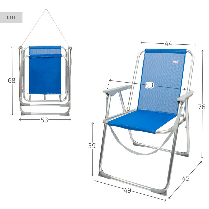 Pack 2 sillas playa plegables fijas antivuelco + sombrilla 180 cm azul oscuro