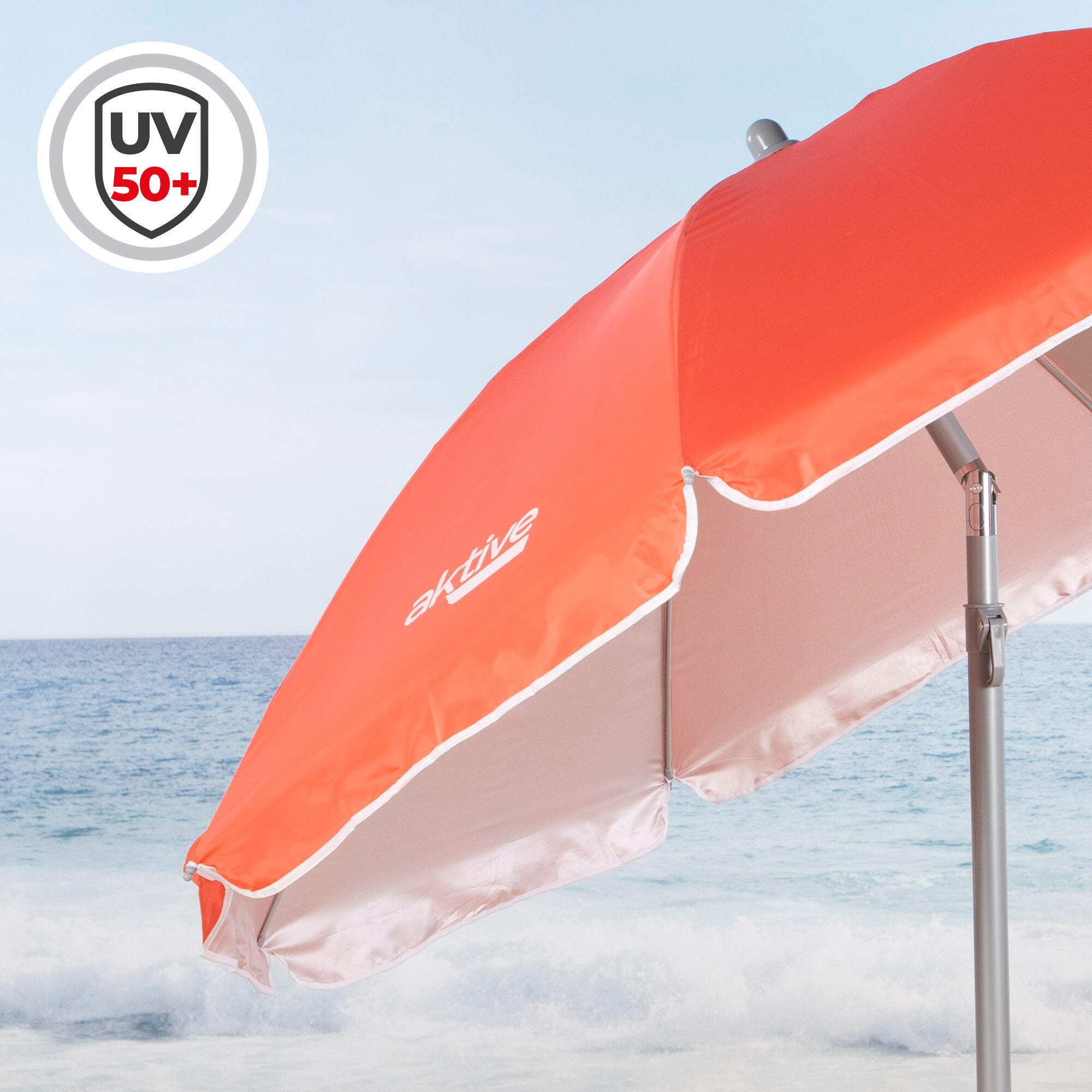 Pack 2 sillas playa bajas plegables fijas + sombrilla 180 cm coral 4/7