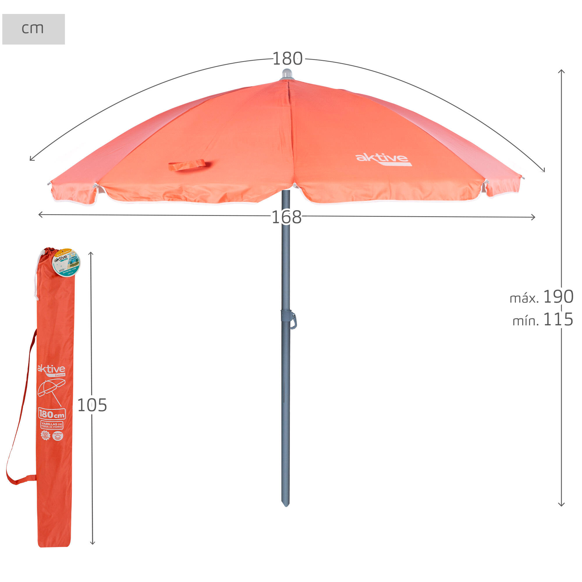 Pack 2 sillas playa bajas plegables fijas + sombrilla 180 cm coral 7/7