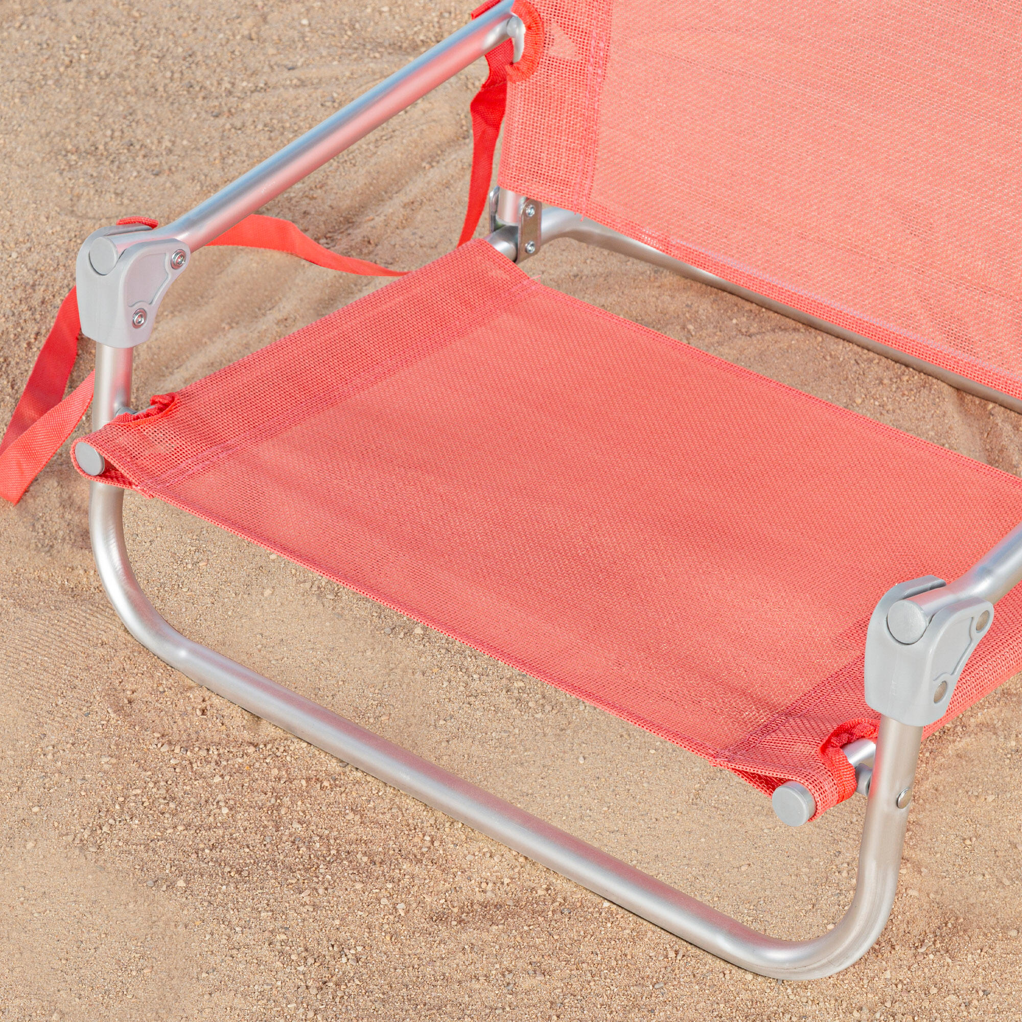 Pack 2 sillas playa bajas plegables fijas + sombrilla 180 cm coral 3/7