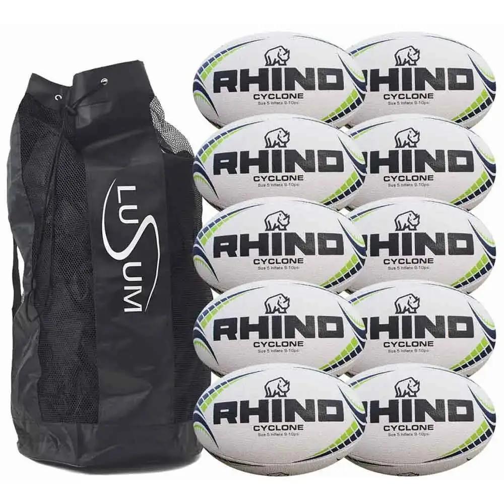 RHINO 10 x Rhino Cyclone Size 3 Rugby Ball Pack with Bonus Breathable Ball Bag
