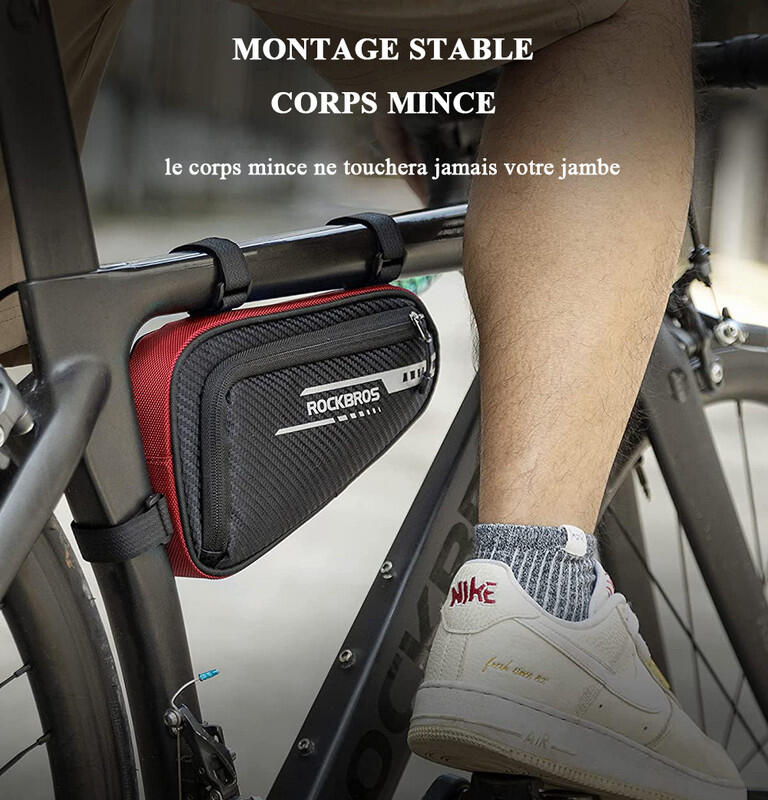 Sacoche Cadre Vélo Étanche Sacoche Triangle de Tube Stable Noir 1.2L 5/5