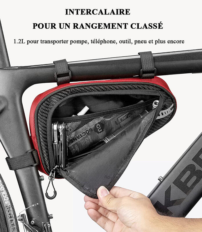 Sacoche Cadre Vélo Étanche Sacoche Triangle de Tube Stable Noir 1.2L 3/5