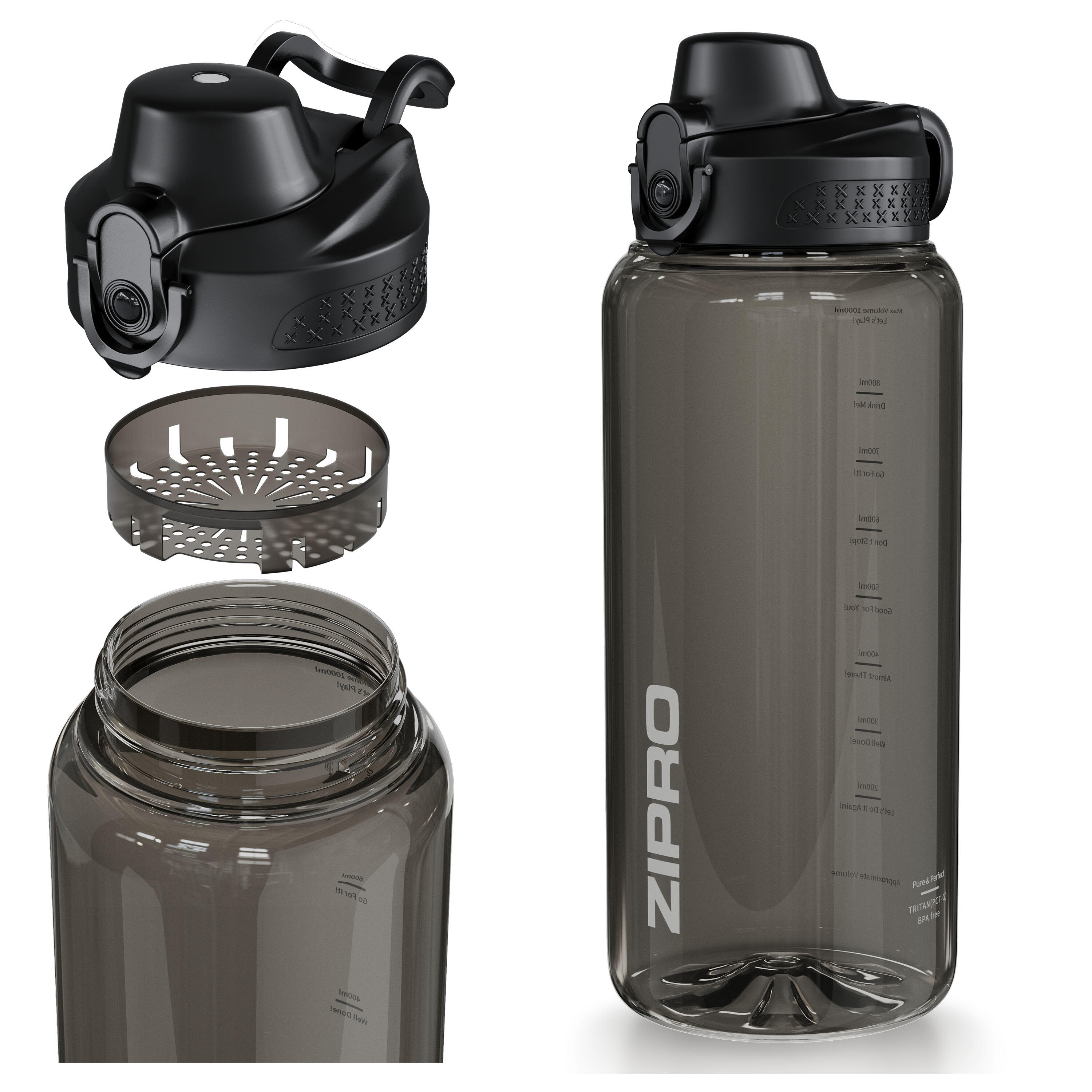 Zipro - Bouteille D'Eau Zipro Water Bottle Tritan - Bidon - Gris - 1 L - Decathlon