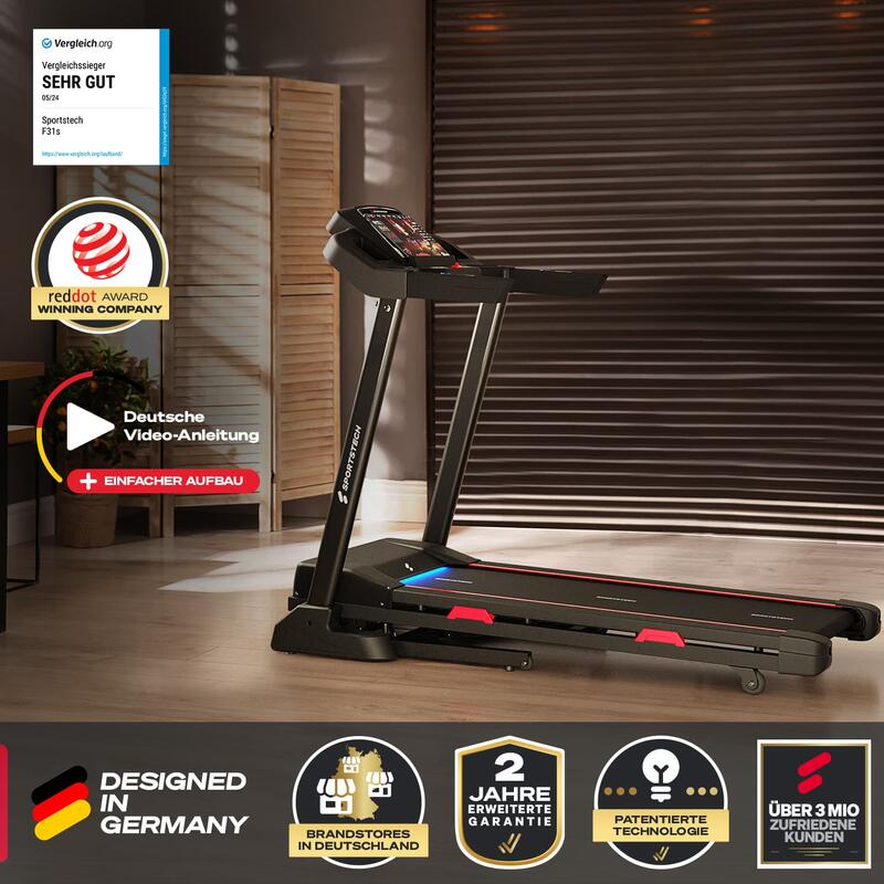 Tapis Course F31 Pliable, Cardio, 12 Programmes, 16km/h, MP3 + Haut-Parleurs