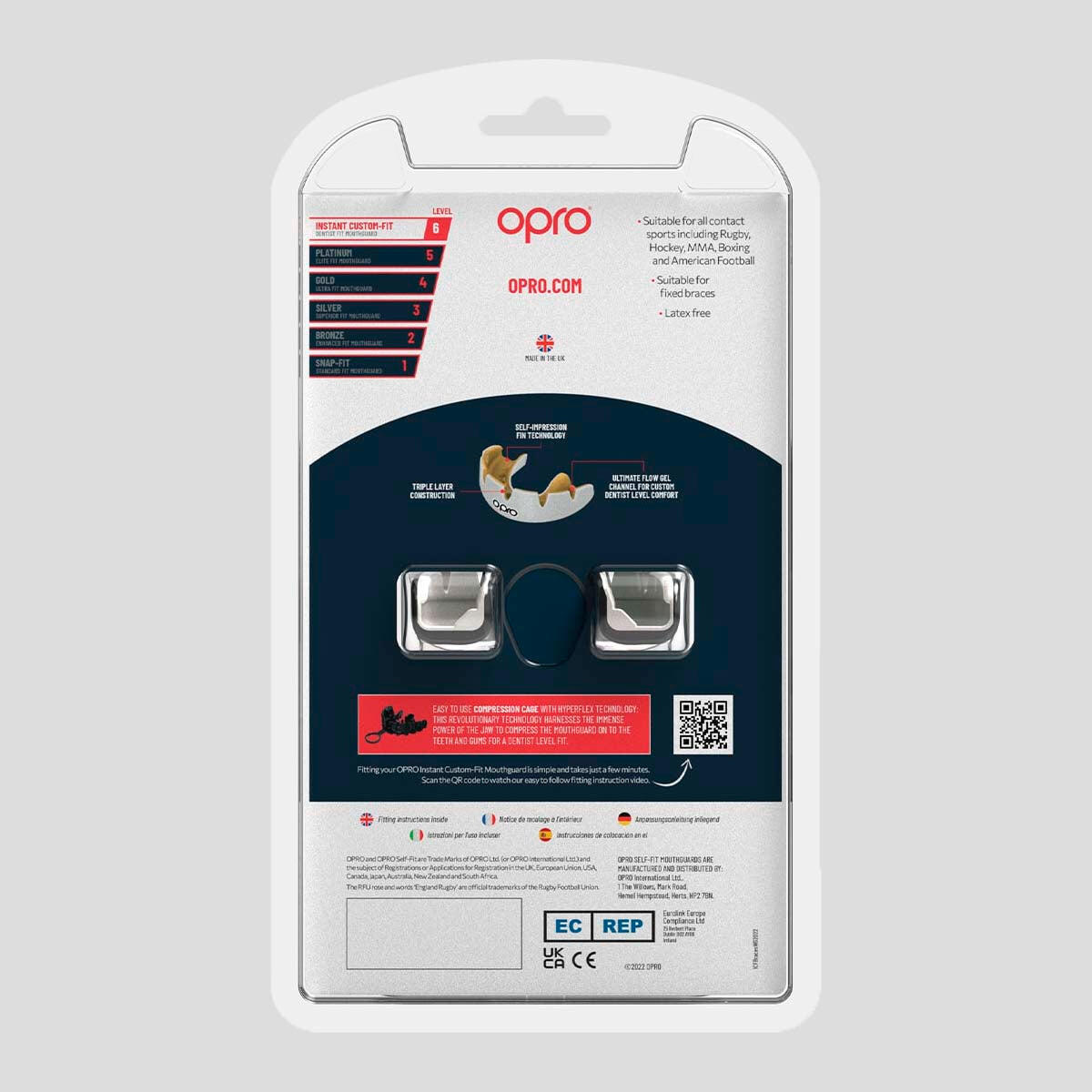 Mundschutz Instant Custom Fit OPRO Zahnspange – Weiss/Gold 3/4