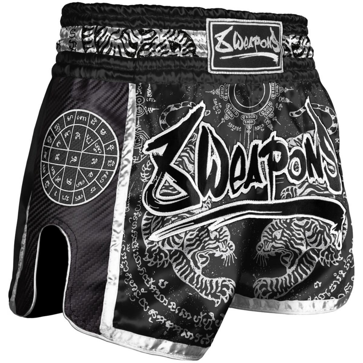8 WEAPONS 8 Weapons Muay Thai Shorts Carbon - Sak Yant Tigers