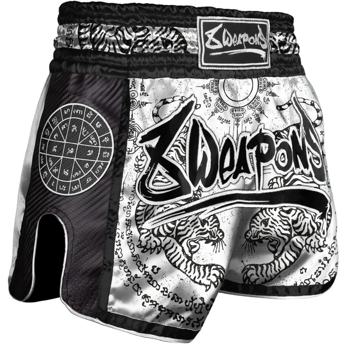 8 WEAPONS 8 Weapons Muay Thai Shorts Carbon - Sak Yant Tigers