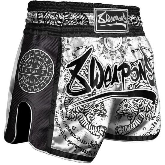 8 Weapons Muay Thai Shorts Carbon - Sak Yant Tigers