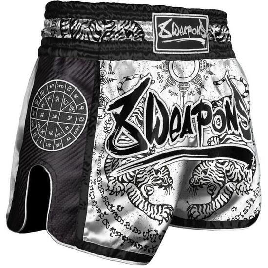 8 Weapons Muay Thai Shorts Carbon - Sak Yant Tigers