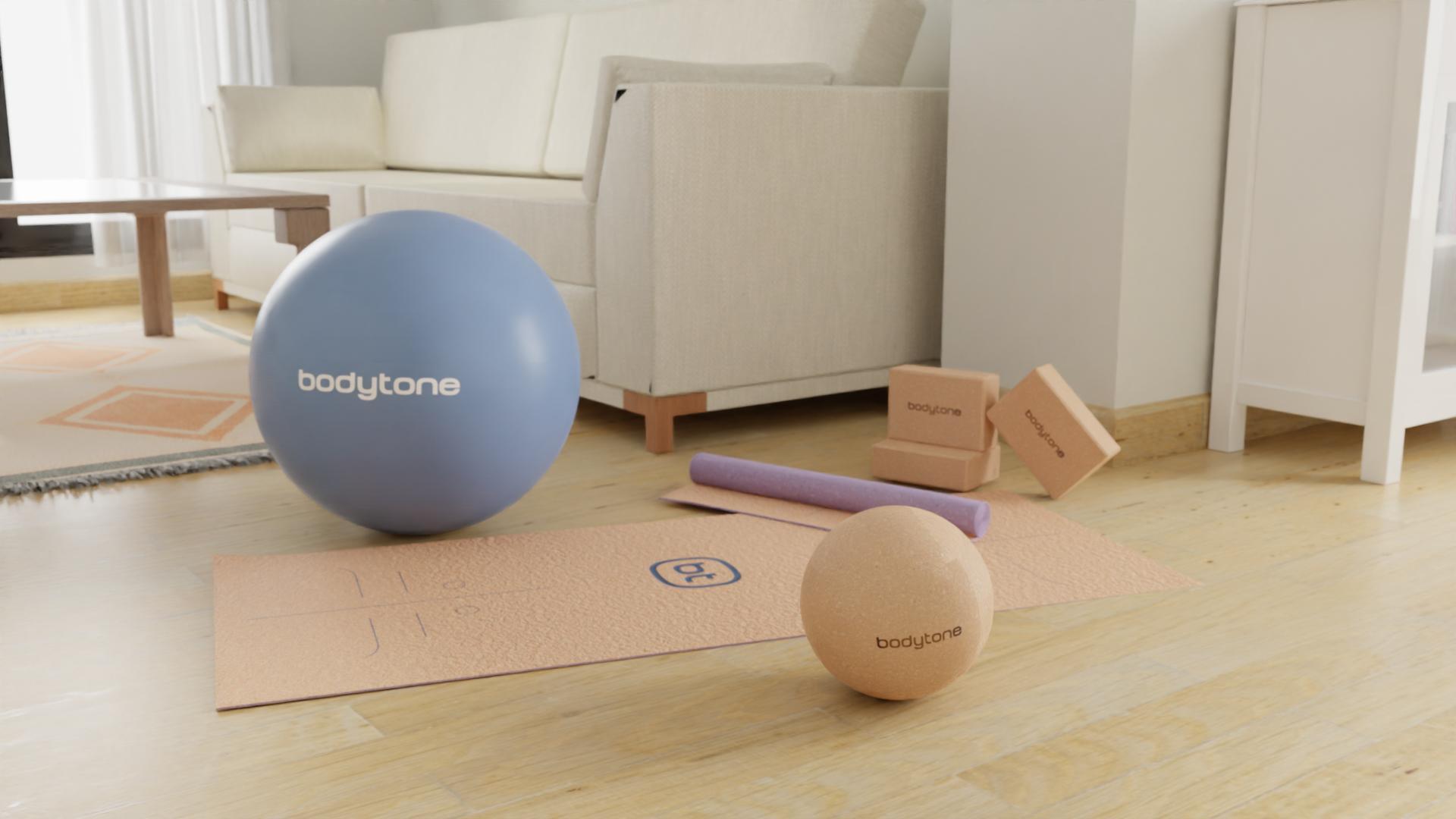 Conjunto de yoga de cortiça: tapete, bola ginástica, bloco yoga, bola massagem