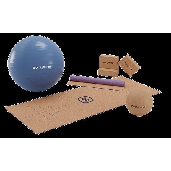 Set de yoga de corcho: esterilla, gym ball, bloque yoga y bola de masaje