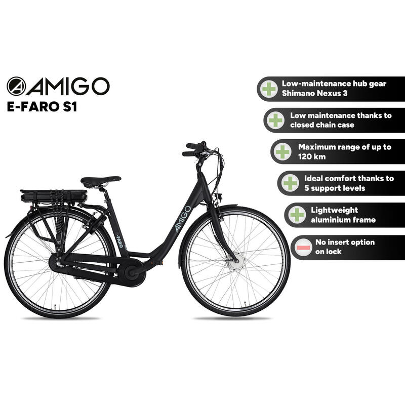 AMIGO Elektrische Stadsfiets E-Faro S1 28 Inch 53 cm Heren 3V V-Brakes Matzwart