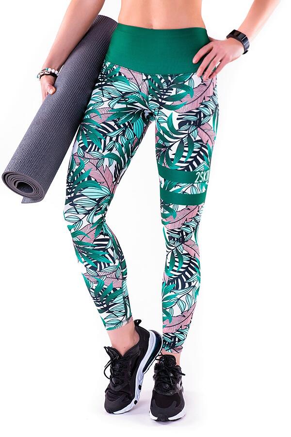 Legginsy sportowe z tropikalnym nadrukiem na fitness damskie 2skin MADAGASKAR 2/5