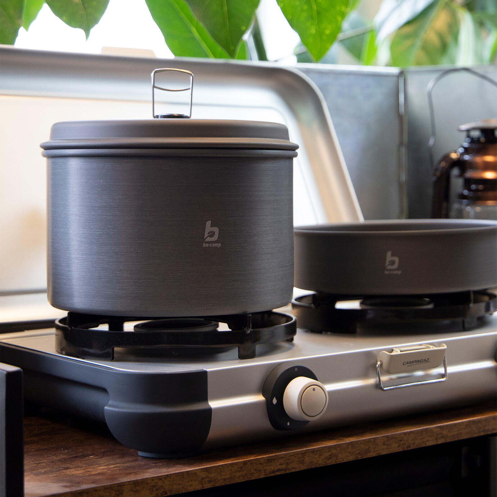 Camping kookset Explorer 3-delig kookgerei pan stapelbaar aluminium 4/7