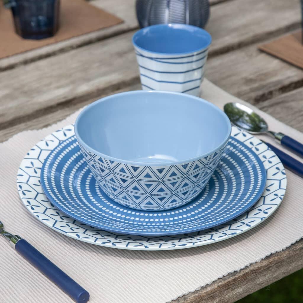 Melamine campingservies Mix&Match borden mokken 16 stuks 4/7