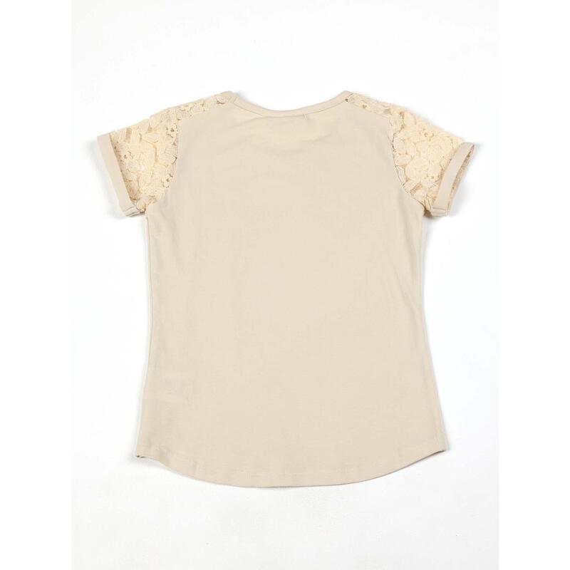 Leone Camiseta de manga corta de algodón elástico Lace para niña