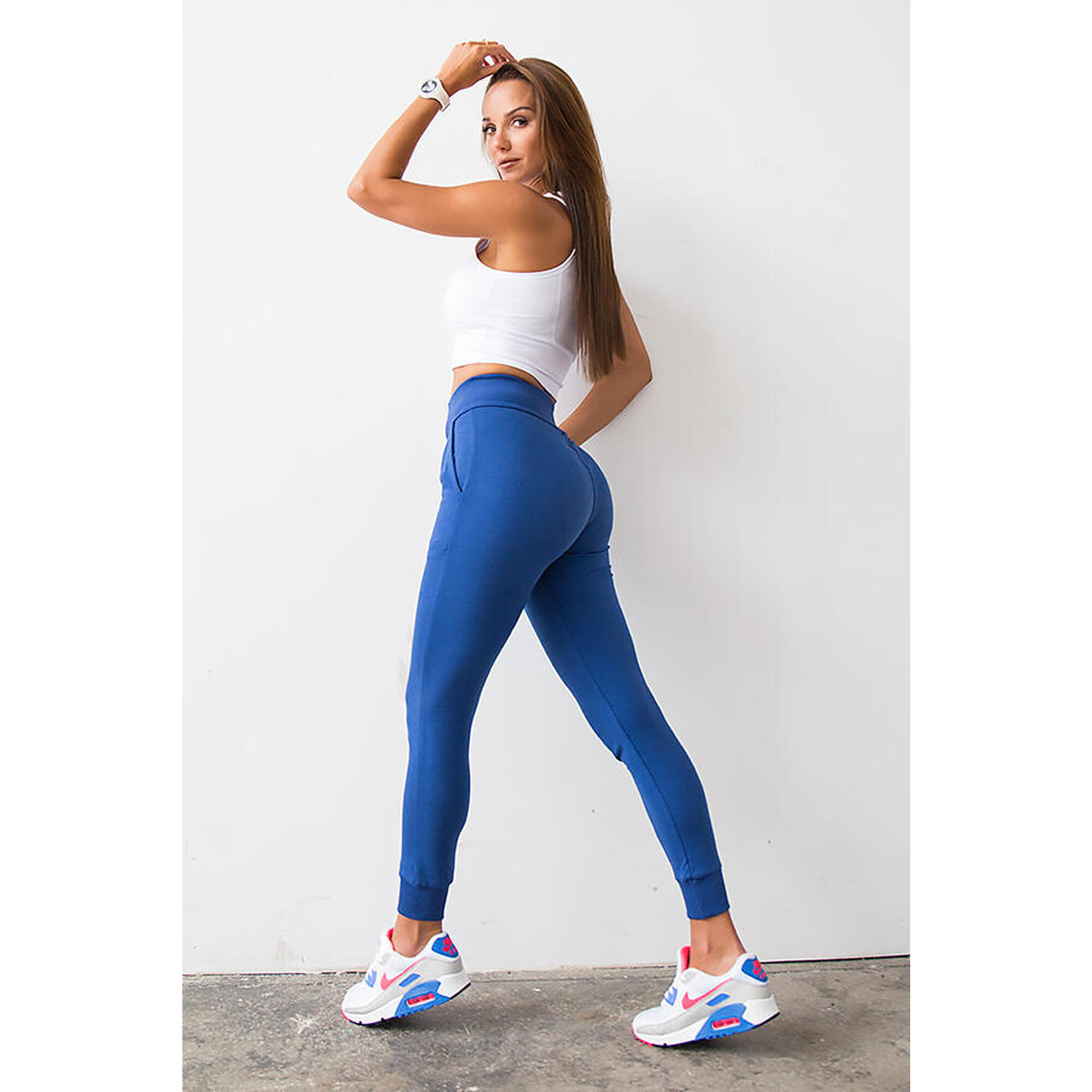 Dopasowane spodnie dresowe na siłownię damskie 2skin FITGIRL NIEBIESKIE
