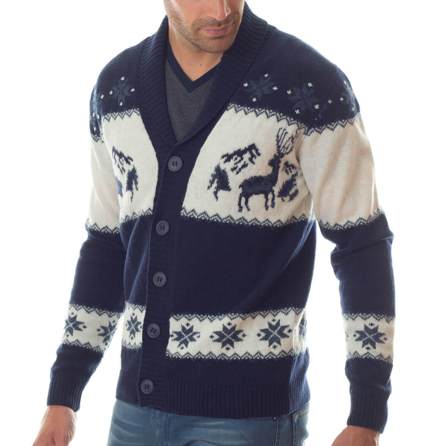 Shilton - Cardigan Montagne 100% Laine Homme - Pull - Bleu - 42 M/l - Decathlon