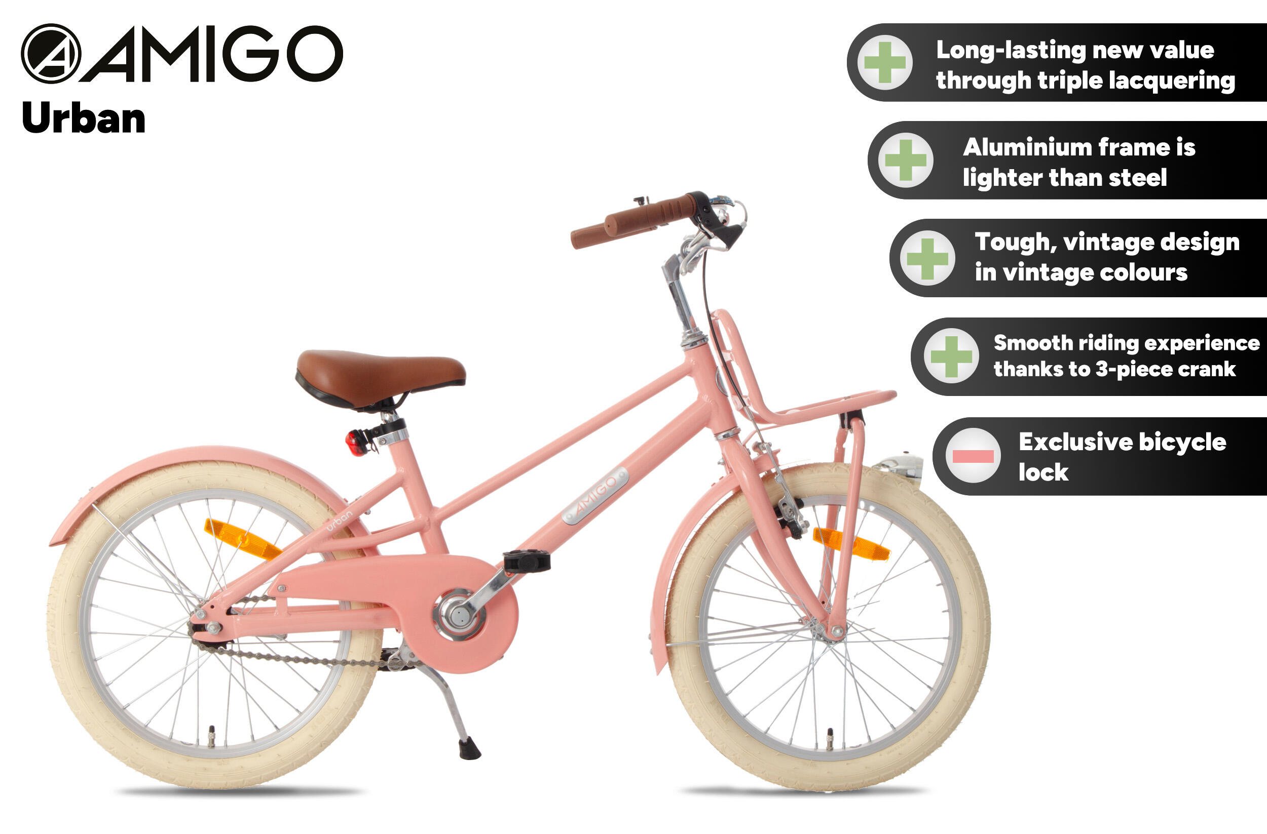 AMIGO Meisjesfiets Urban Aluminium Frame 20 Inch Meisjes Terugtraprem Zalmroze 2/7