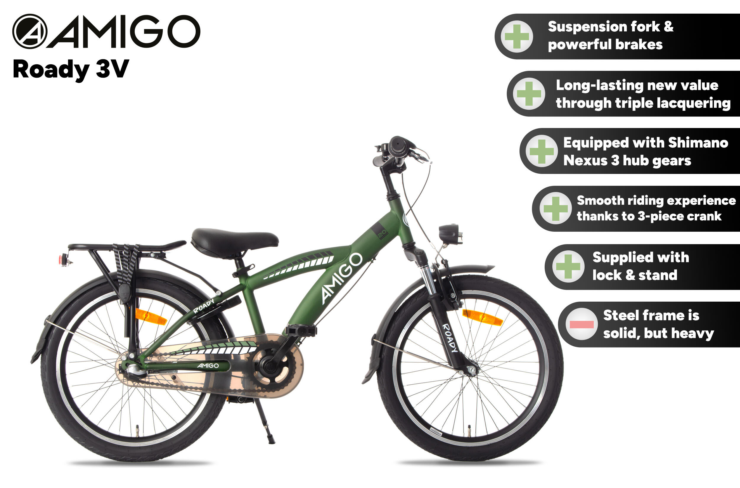 AMIGO Jongensfiets Roady 24 Inch Jongens 3V Terugtraprem Groen 2/7