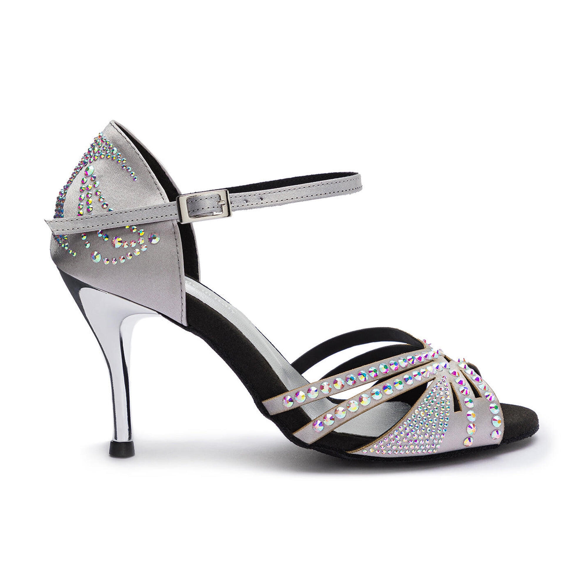 DQ L3M Silver Dance Shoes with rhinestones - 8.0 cm thin