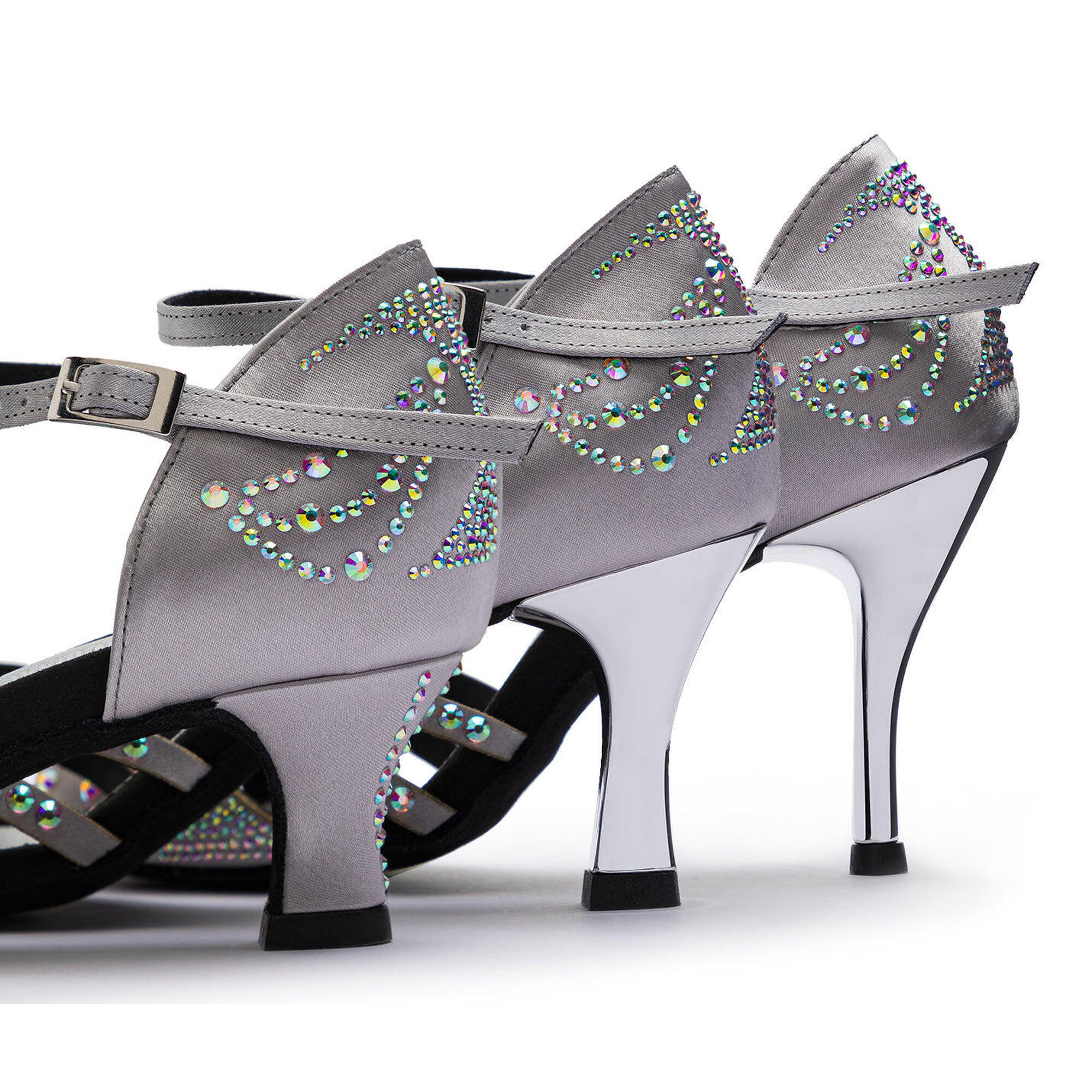 DQ L3M Silver dance shoes with rhinestones - 7.0 cm flare