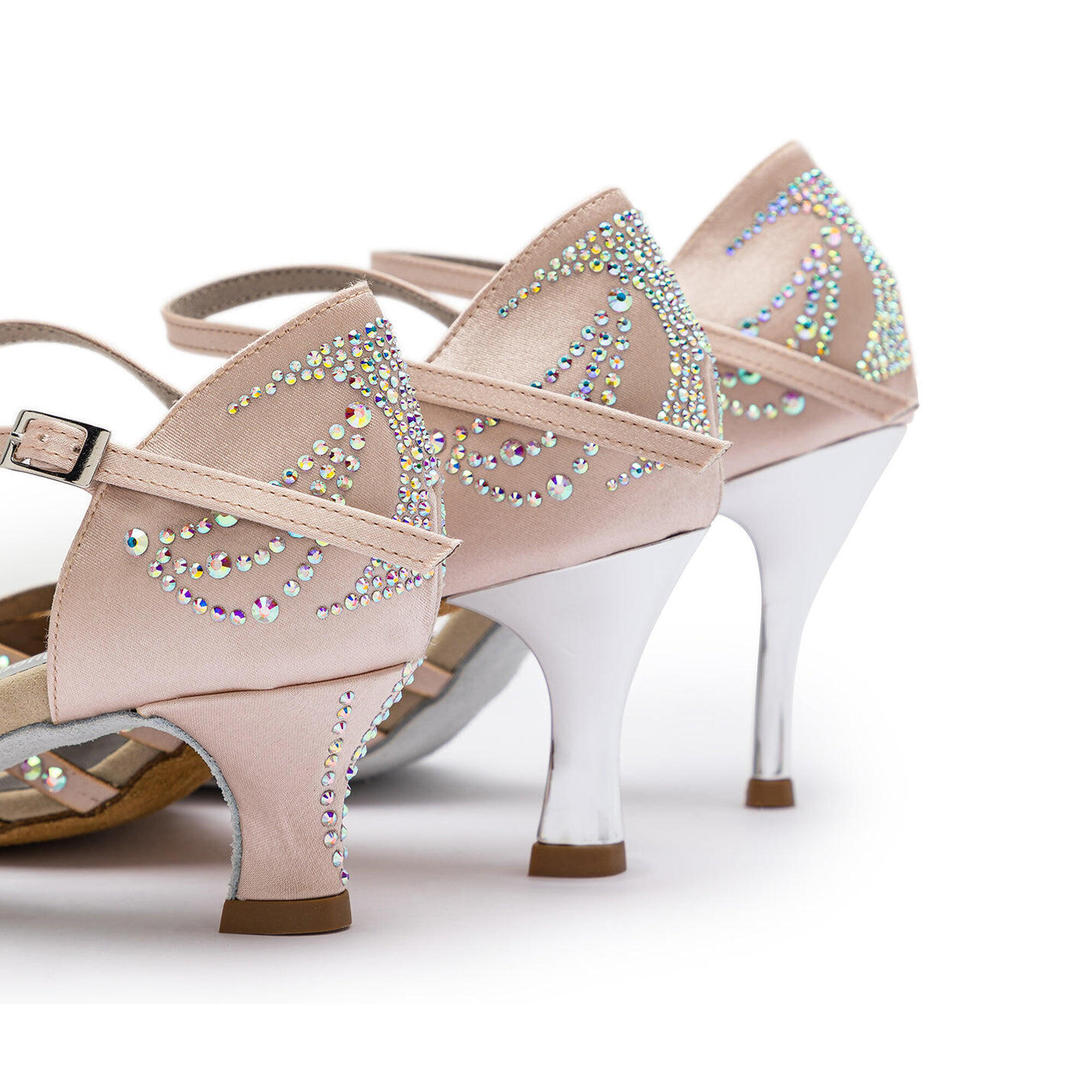 DQ L3M Scarpe da ballo in cipria rosa con strass - 7.0 cm di flare