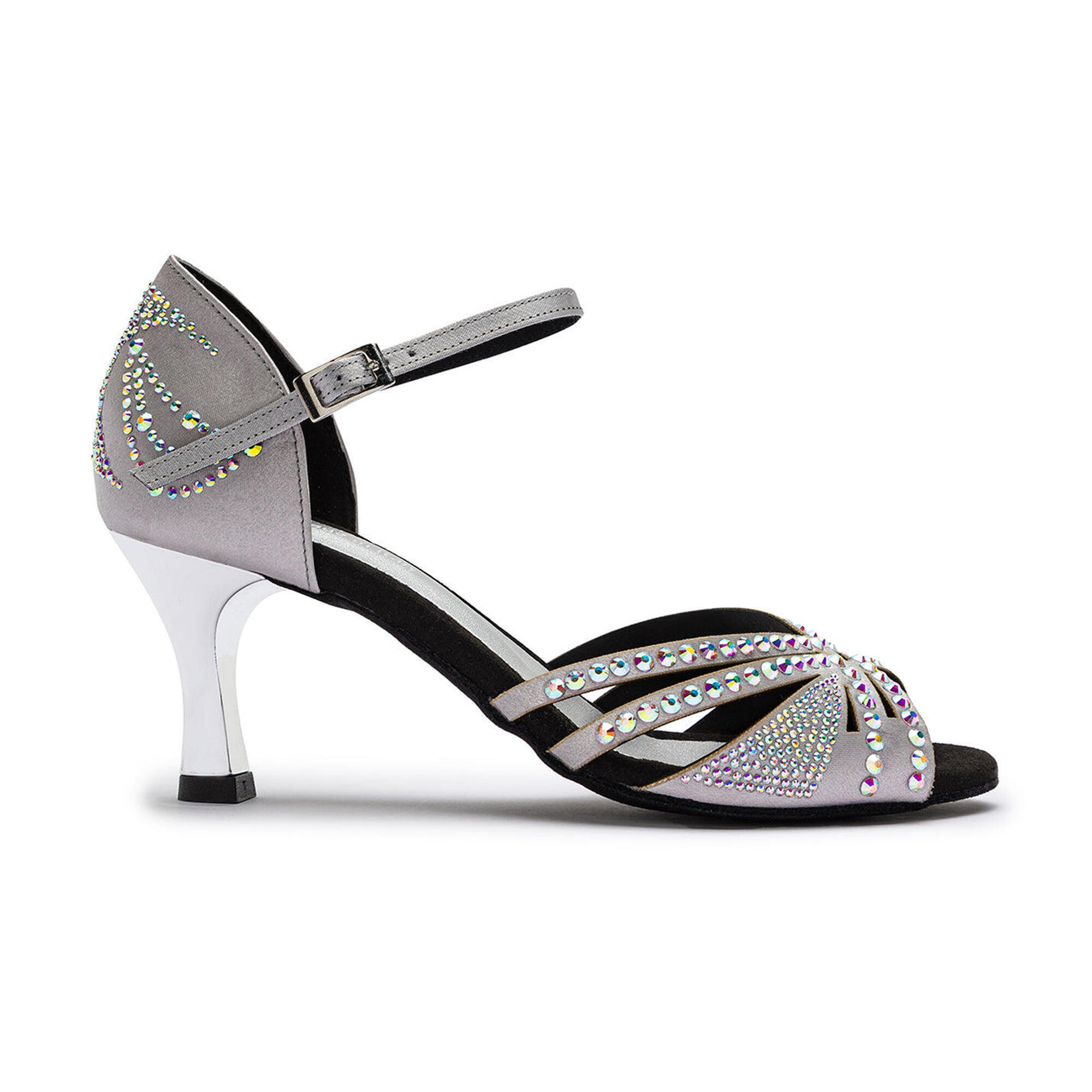 DQ L3M Silver dance shoes with rhinestones - 7.0 cm flare