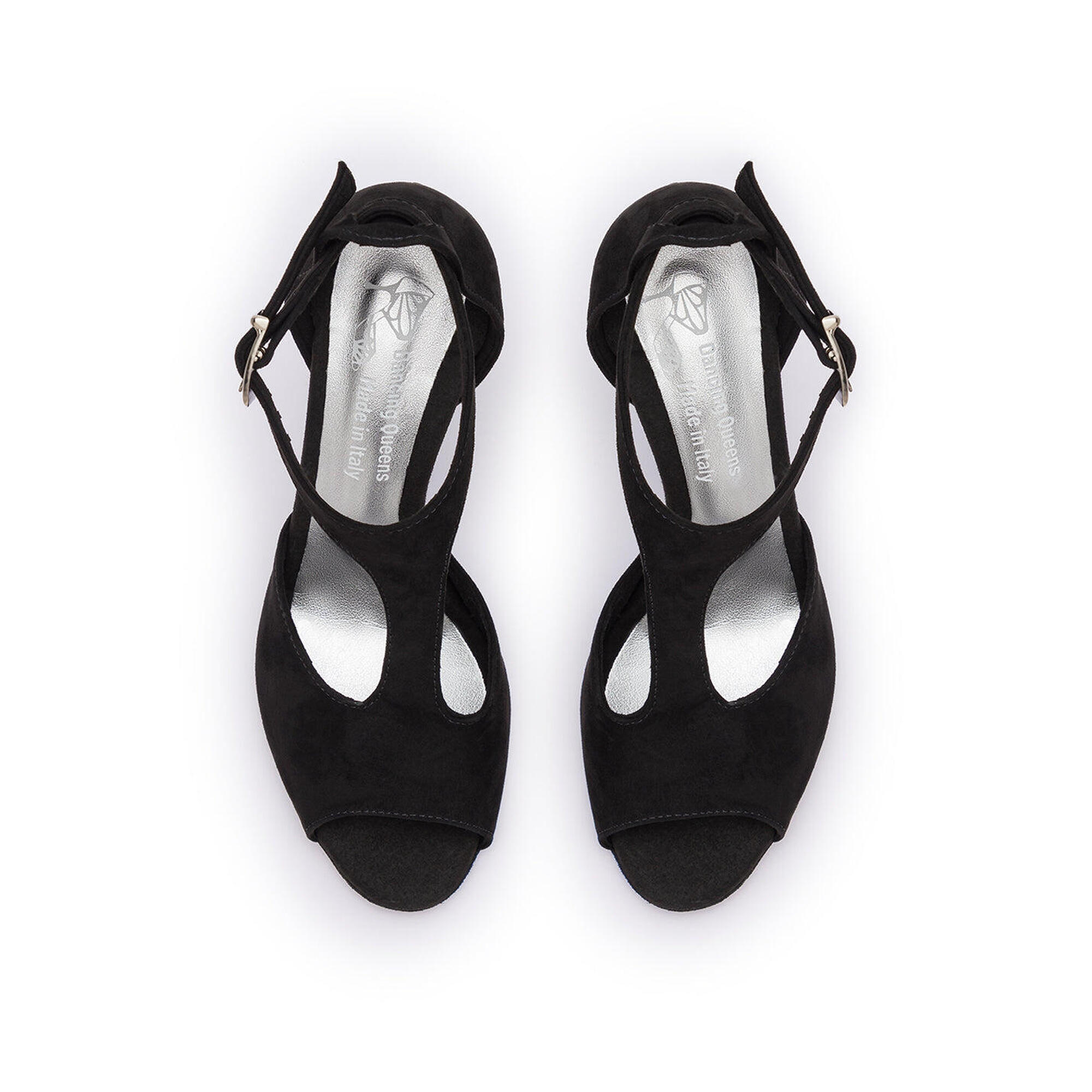 DQ1001 Dance shoes in black with suede sole - 5.0 cm flare