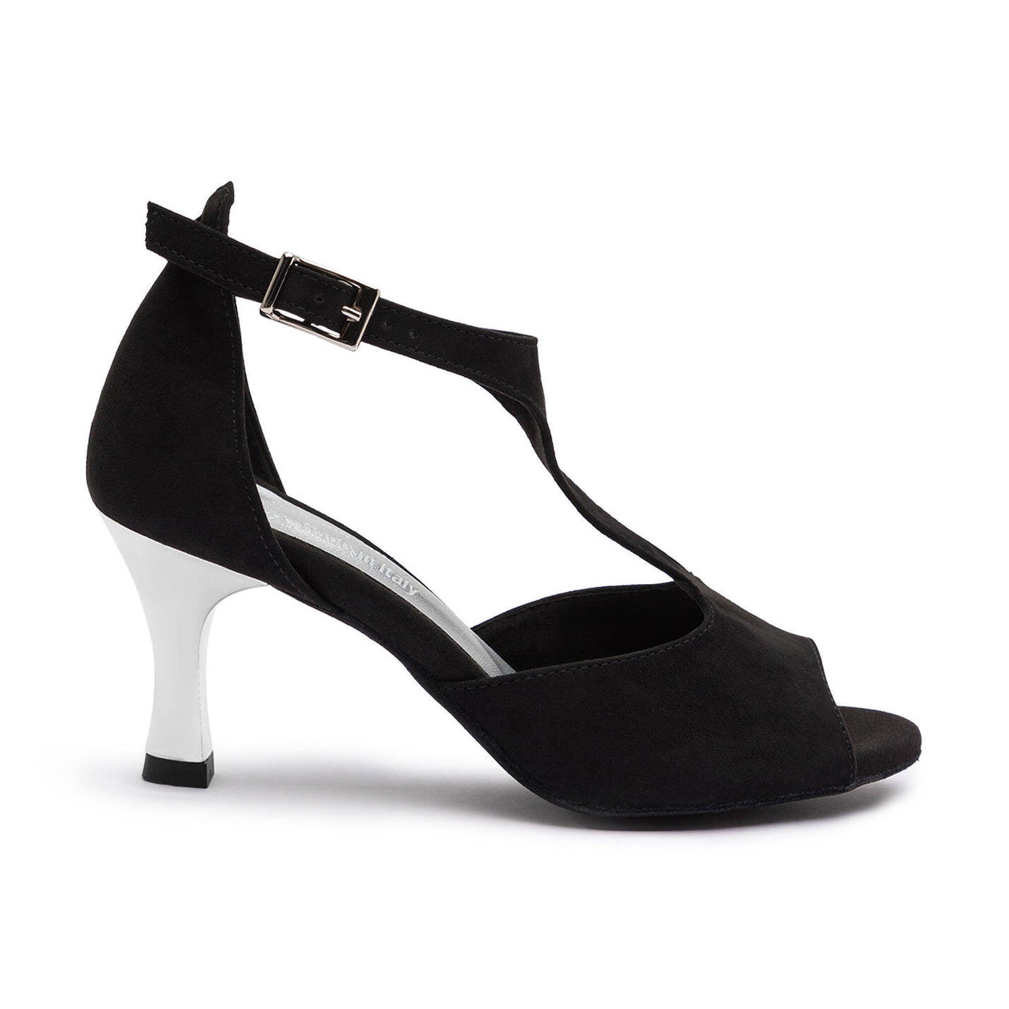 DQ1001 Dance shoes in black with suede sole - 5.0 cm flare