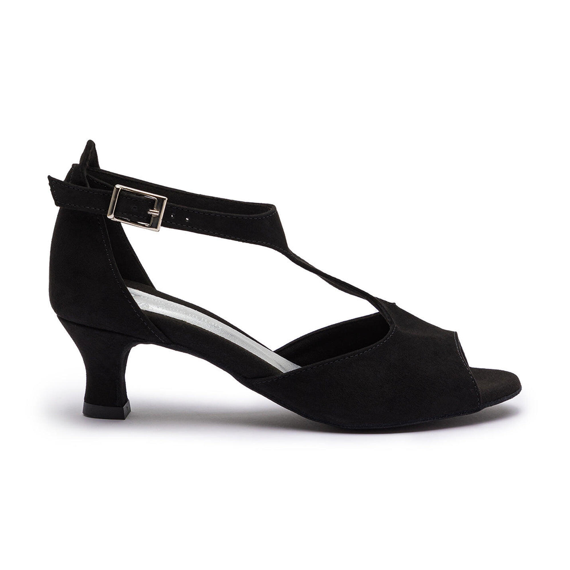 DQ1001 Dance shoes in black with suede sole - 5.0 cm flare