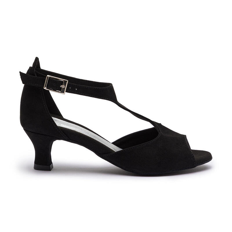 DQ1001 Chaussures de danse en noir avec semelle en daim - 7.0 cm flare