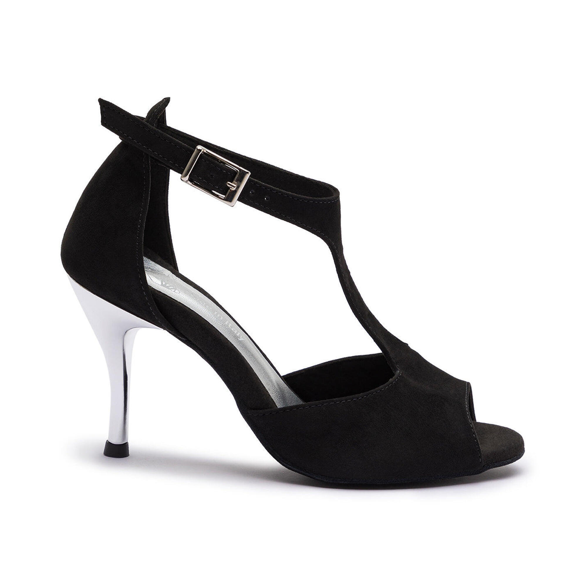 DQ1001 Dance shoes in black with suede sole - 5.0 cm flare