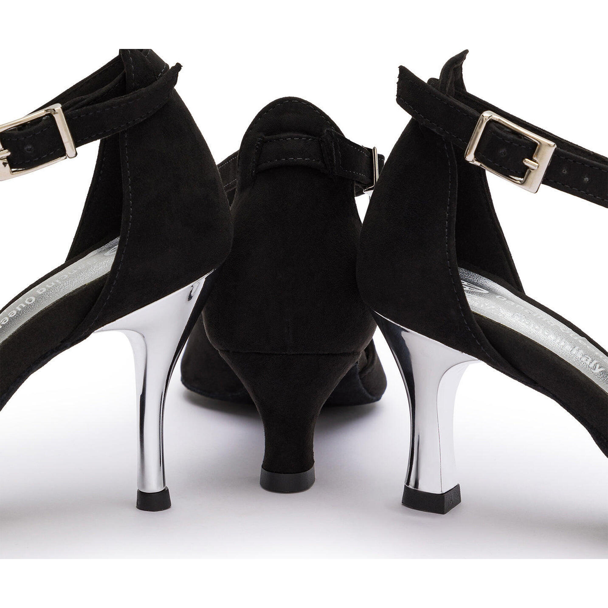 DQ1001 Dance shoes in black with suede sole - 7.0 cm flare