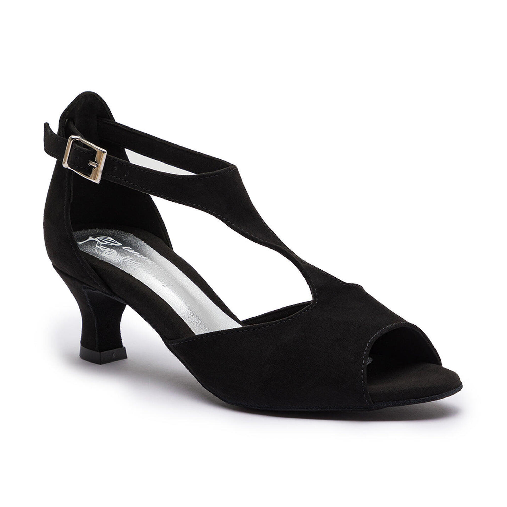 DQ1001 Dance shoes in black with suede sole - 5.0 cm flare