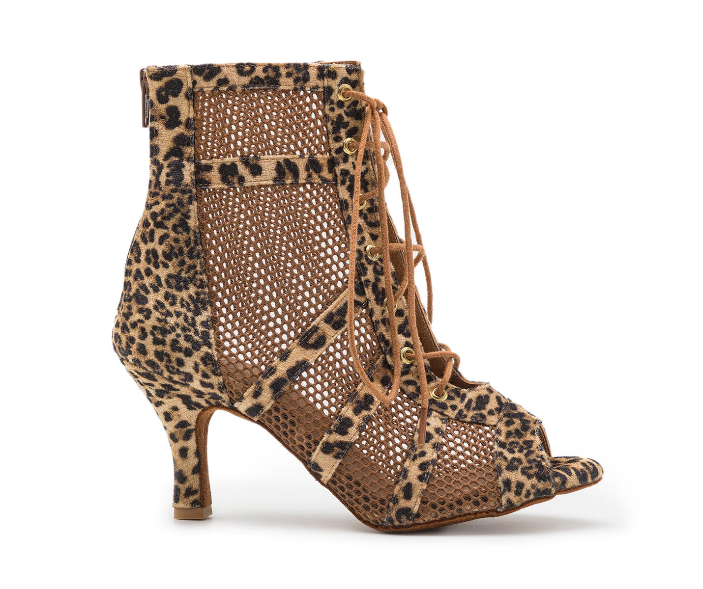 DANCING QUEENS Tuttle Dance Shoes Camel Leopard Print, 7 cm Heel